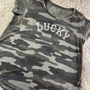 Lucky Brand Shirt Womens Extra Large Gray Black Camouflage Camo Tee Military